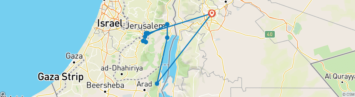 Carte du circuit 03 jours - 02 nuits à Jérusalem, Jéricho, Qumran et Massada depuis Amman et la Jordanie (3 jours complets) (JR-JHT-006)