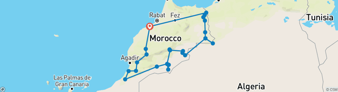 Carte du circuit Circuit absolu dans les montagnes, les steppes et le désert du Maroc