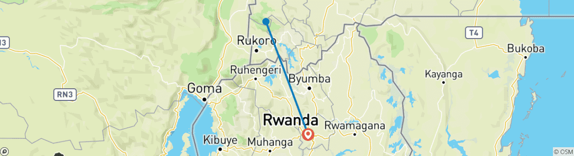 Kaart van 2 dagen gorilla tracking Bwindi vanuit Kigali