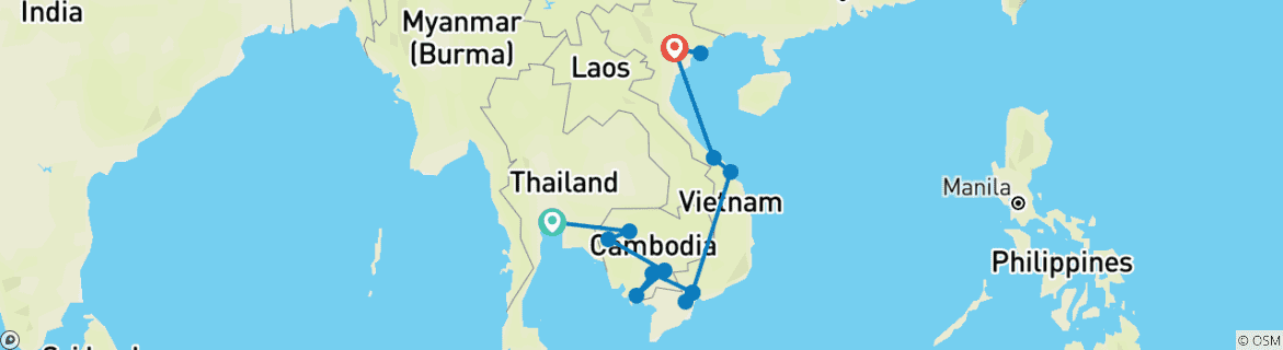 Karte mit der Reiseroute