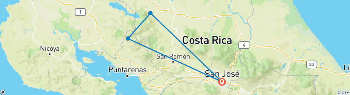 Carte du circuit Costa Rica - Monteverde et La Fortuna