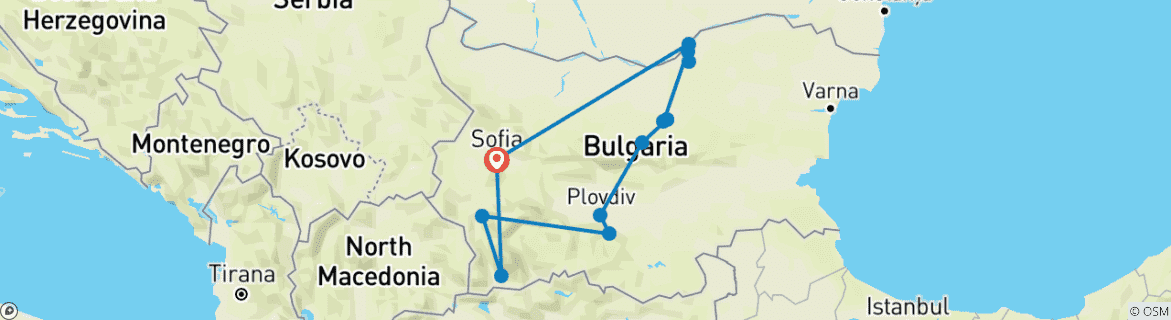 Kaart van Privé rondreis: Exclusief Bulgarije - Kloosters Fresco's, UNESCO sites & Donau Charme