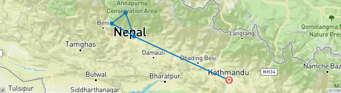 Map of Short Ghorepani Poon hill Trek