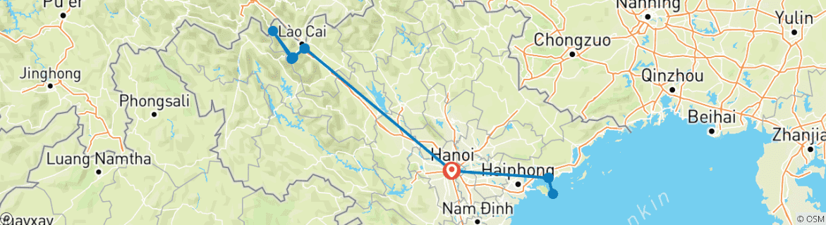 Image of a map showing the route of the tour