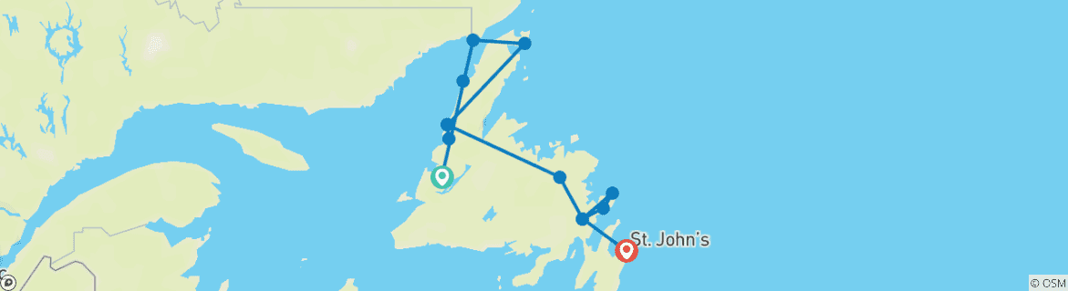 Map of Newfoundland & Labrador West to East