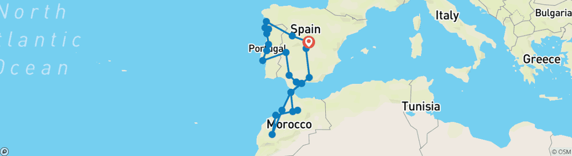 Map of Spain, Portugal & Morocco