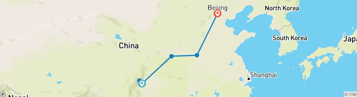 Map of 14-Day Panda Volunteering trip from Chengdu to Beijing