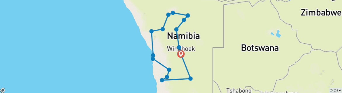 Map of 10 Days Beauty of Namibia | Private Guided Lodge