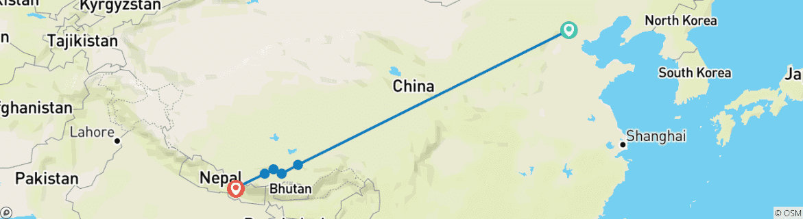 Map of Tibet: Beijing to Kathmandu Overland