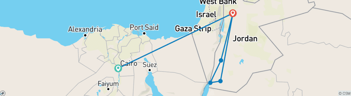 Carte du circuit Égypte et Jordanie classiques