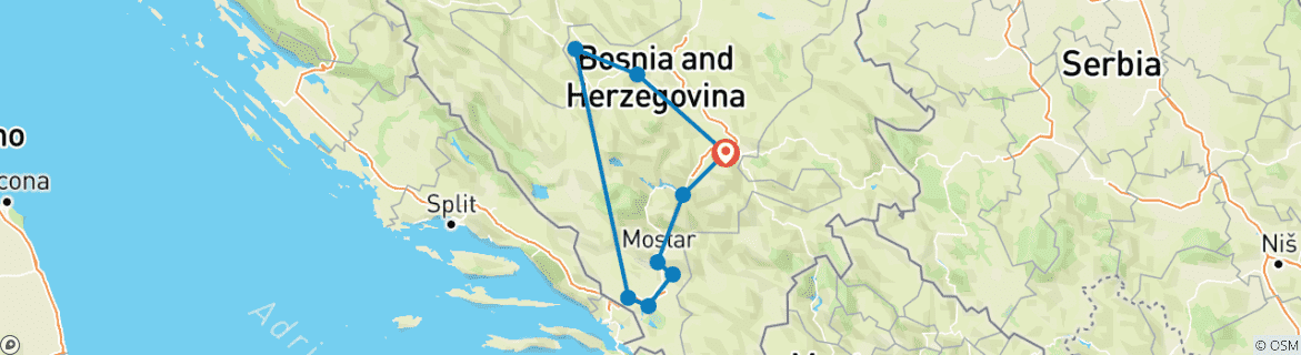 Karte mit der Reiseroute