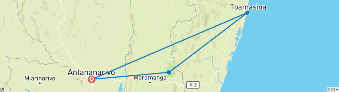 Carte du circuit Madagascar splendide voyage à l'Est