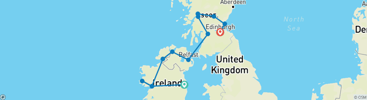 Mapa de Lo mejor de Irlanda y Escocia - 11 días
