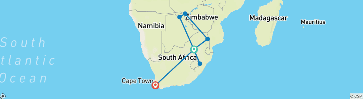 Carte du circuit Afrique australe, de Johannesburg au Cap - 20 jours