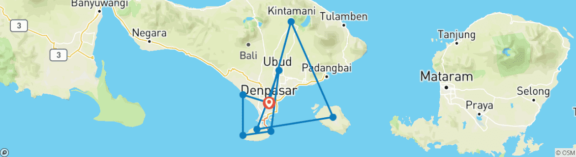 Map of 7 Days Explore Bali and Nusa Penida