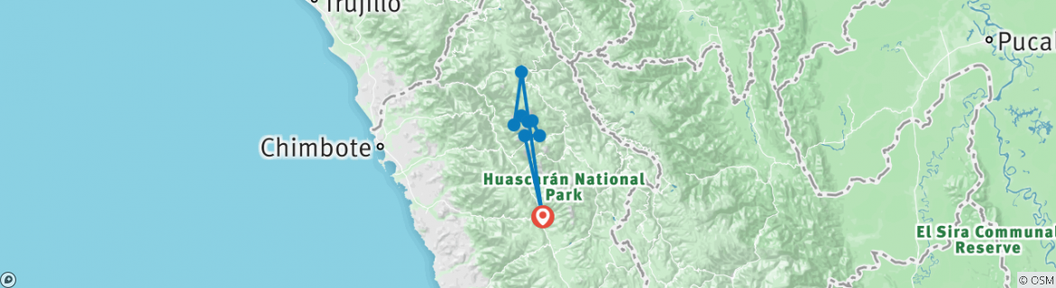 Map of Santa Cruz Llanganuco Circuit Trek & Mt. Pisco Climb