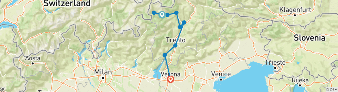 Map of Italy's Alpine Valleys - Sud Tyrol, Lake Garda and Verona - Classic Self Guided