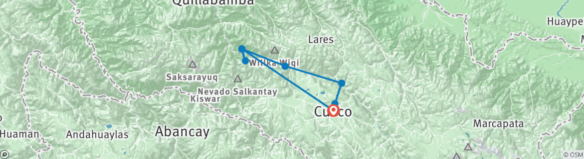 Carte du circuit Trek de Huchuy Qosqo au Machu Picchu 3D/2N