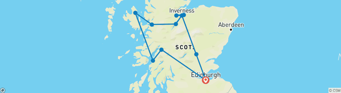 Image of a map showing the route of the tour