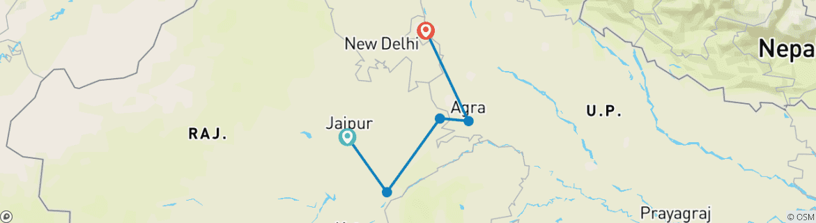 Image of a map showing the route of the tour