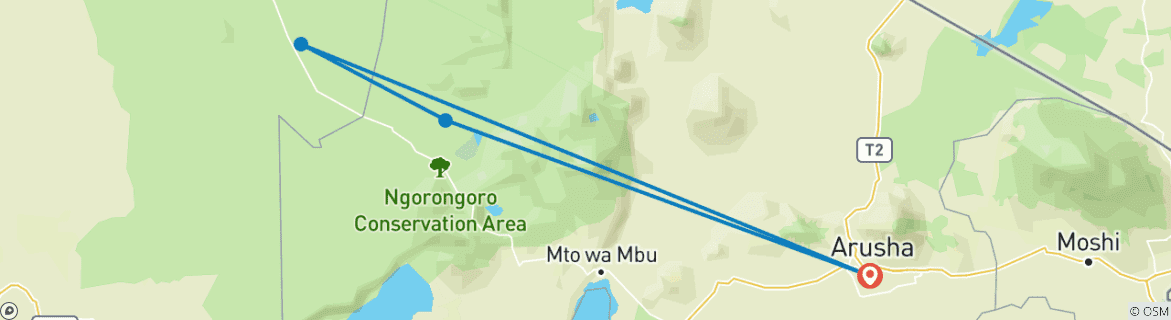 Map of 3 Days Safari in Serengeti and Ngorongoro