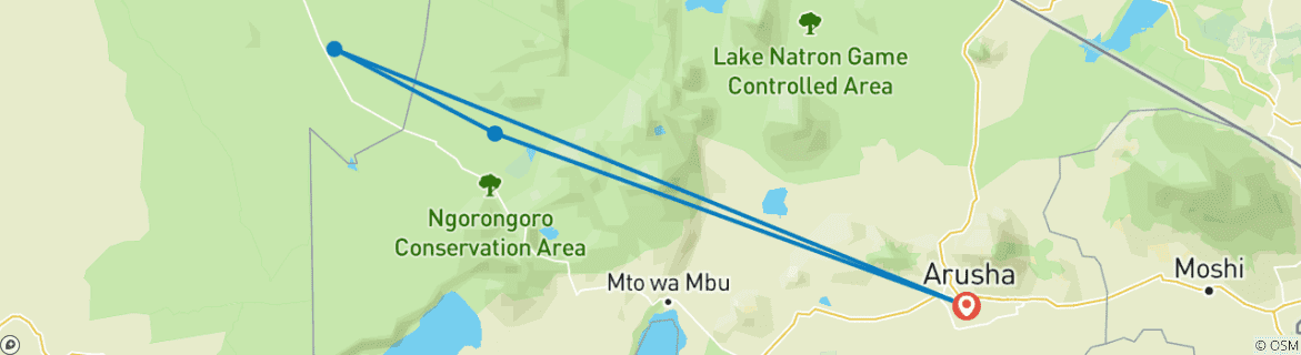 Carte du circuit Safari de 3 jours dans le Serengeti et le Ngorongoro