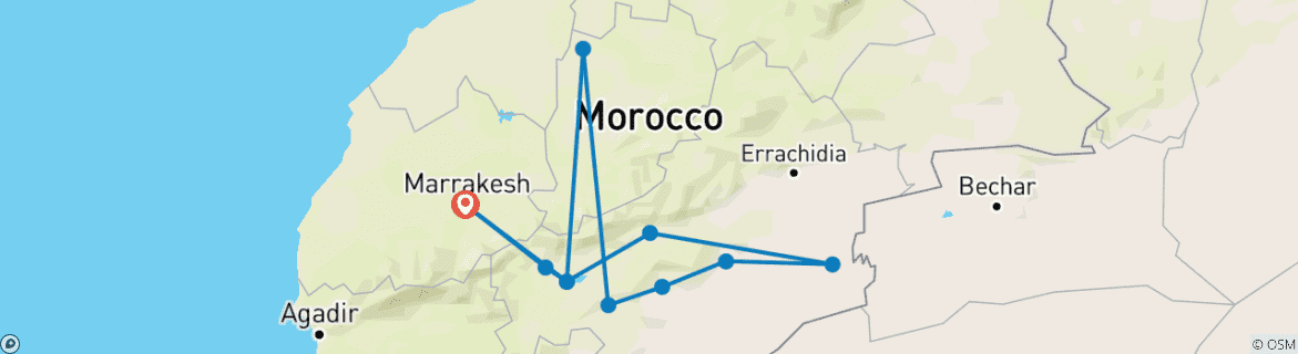 Image of a map showing the route of the tour
