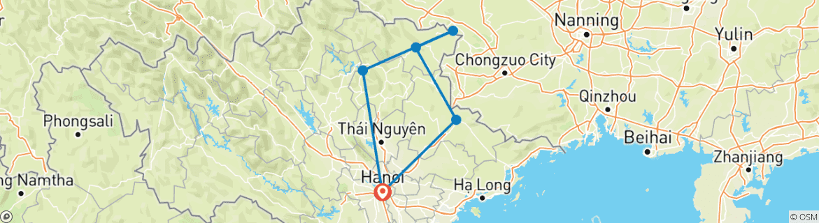 Image of a map showing the route of the tour