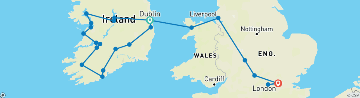 Image d'une carte montrant l'itinéraire du circuit