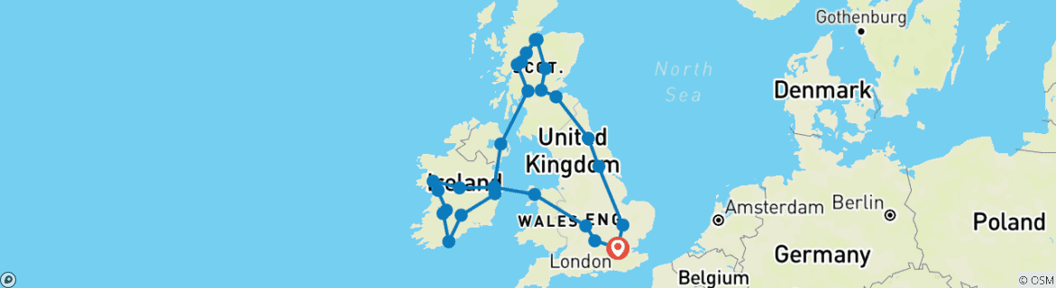 Carte du circuit Le Royaume-Uni et l’Irlande en profondeur