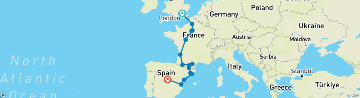 Carte du circuit De Londres à Madrid