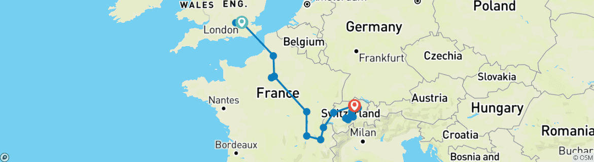 Image d'une carte montrant l'itinéraire du circuit