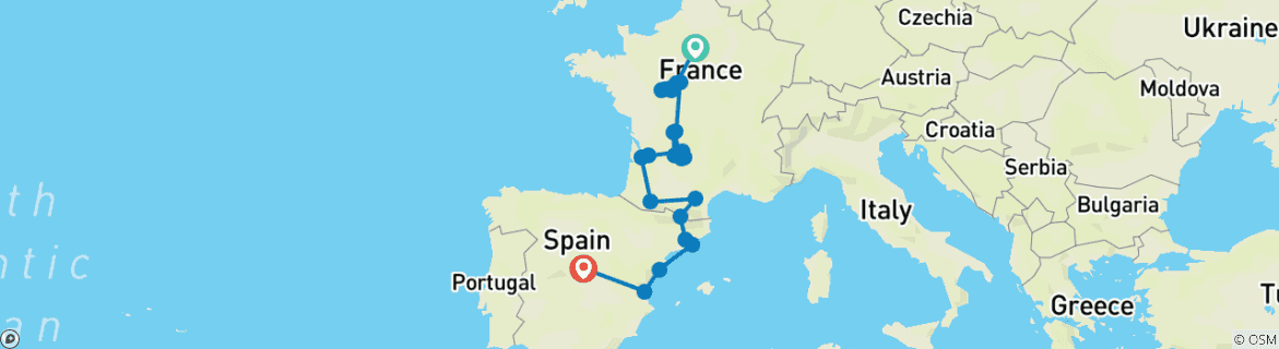 Map of France and Spain (including St Emilion)