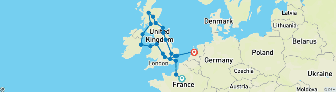 Image d'une carte montrant l'itinéraire du circuit