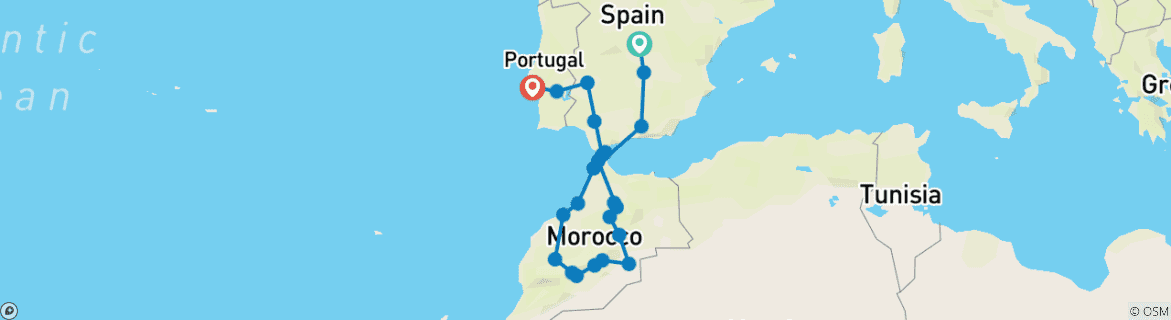 Image d'une carte montrant l'itinéraire du circuit