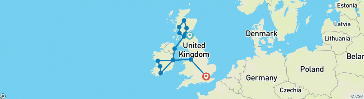 Mapa de Escocia e Irlanda con Londres