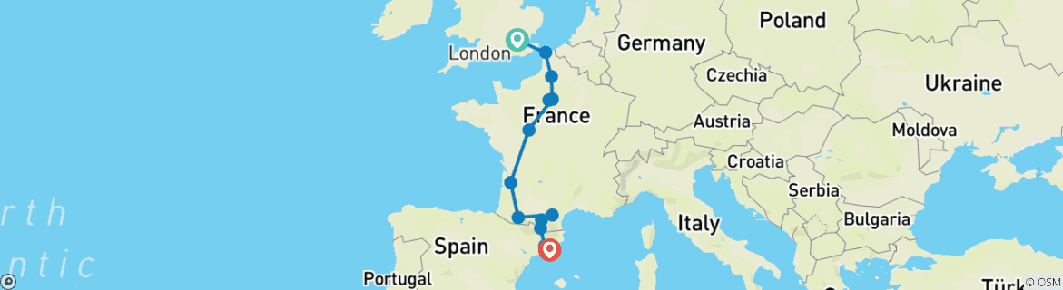 Carte du circuit De Londres à Barcelone