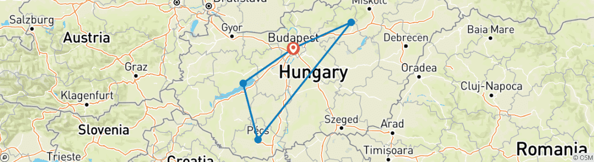 Map of Customized Hungary Vacation with Daily Departure, Private Guide and Driver