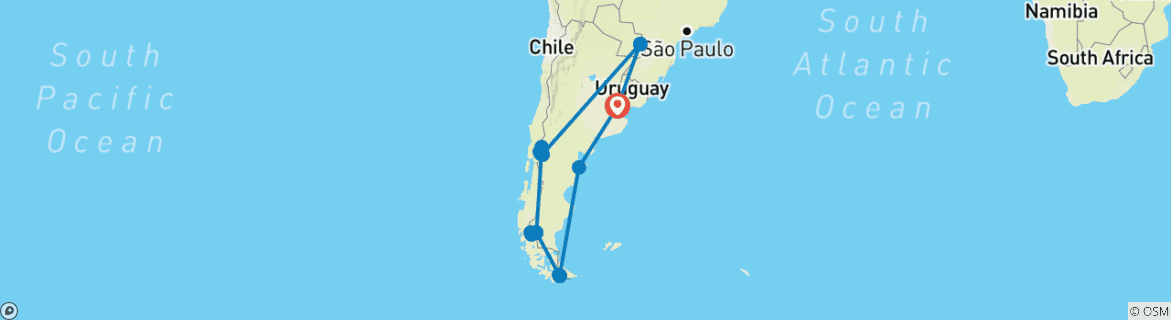 Map of 20-Day Complete Patagonia & Iguazu Tour