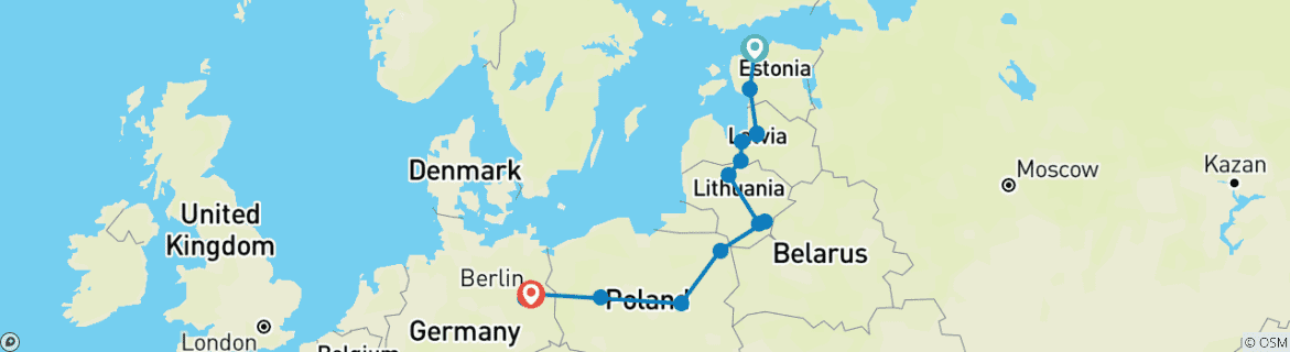 Karte mit der Reiseroute