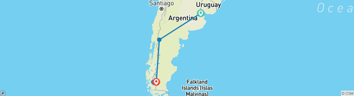 Karte von Argentinien - Buenos Aires, Bariloche und Calafate - 10 Tage