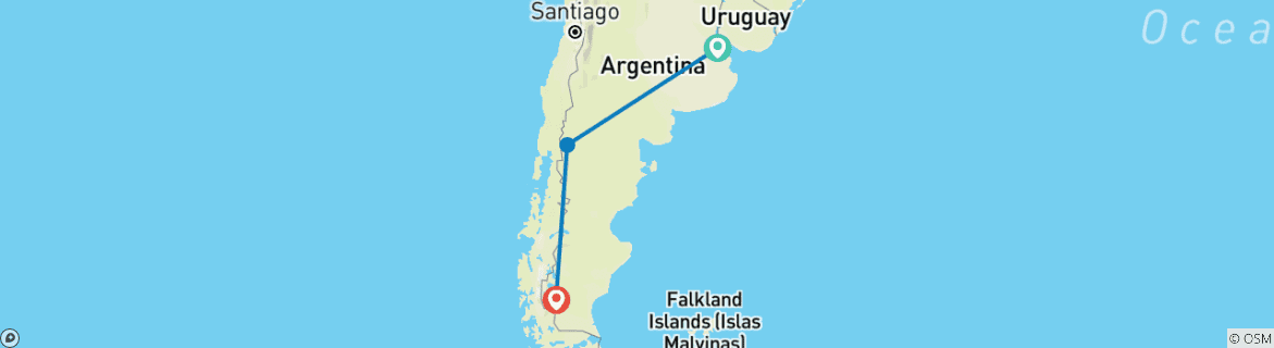 Map of Argentina - Road of the lakes: Buenos Aires, Bariloche & Calafate or Viceversa - 10 days