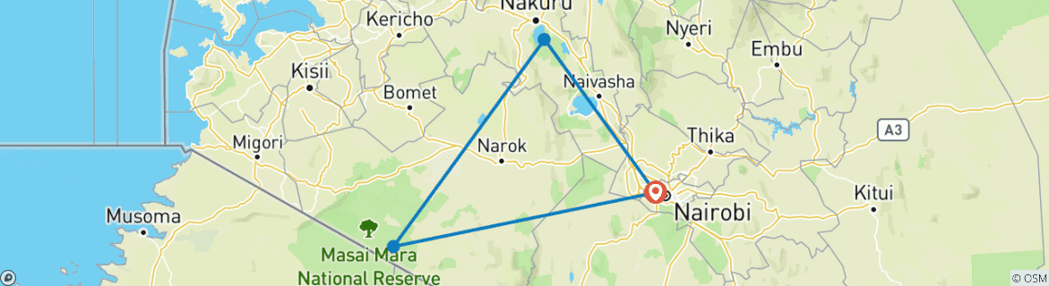 Image d'une carte montrant l'itinéraire du circuit