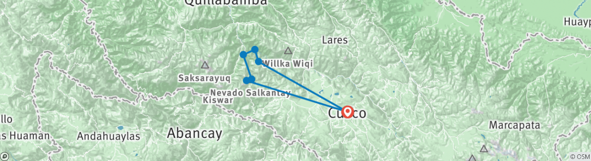 Mapa de Caminata definitiva del Salkantay a Machu Picchu 5 días