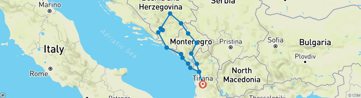 Map of Western Balkan Explorer Tour “Blue Route”