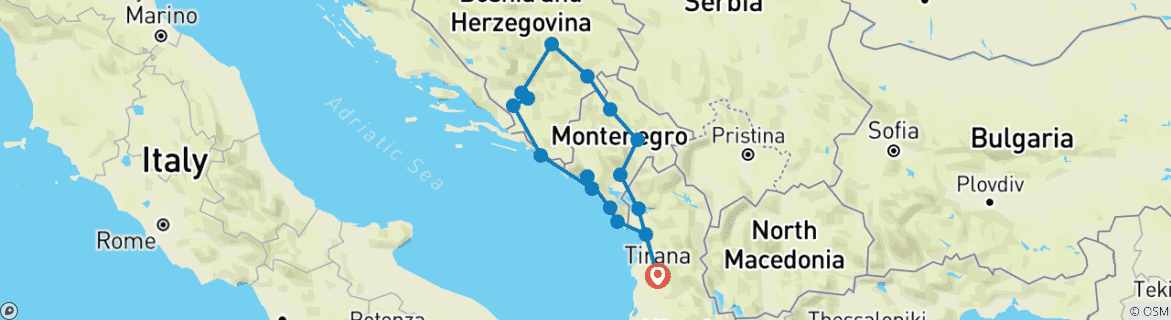 Karte von Westbalkan Explorer Tour "Blaue Route"(Espanja)
