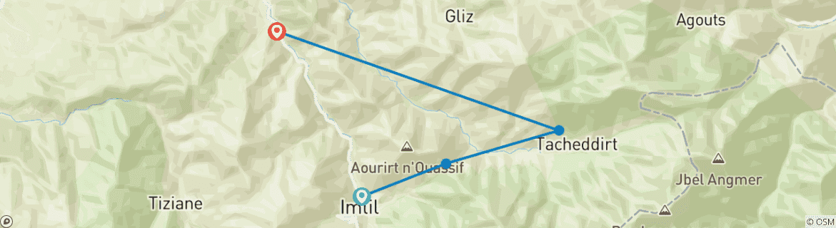 Map of 3 Day Atlas Mountains -3 Valley Imnan - Imsker Excursion