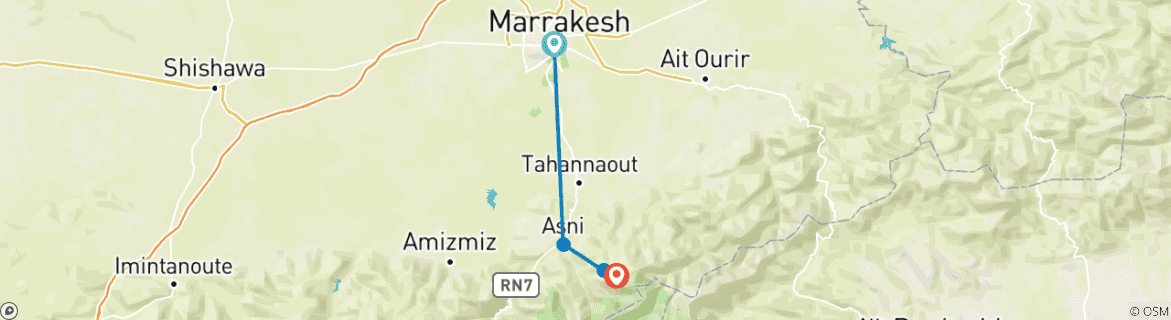 Karte von Rund um den Atlasberg ab Marrakech 3 Tage