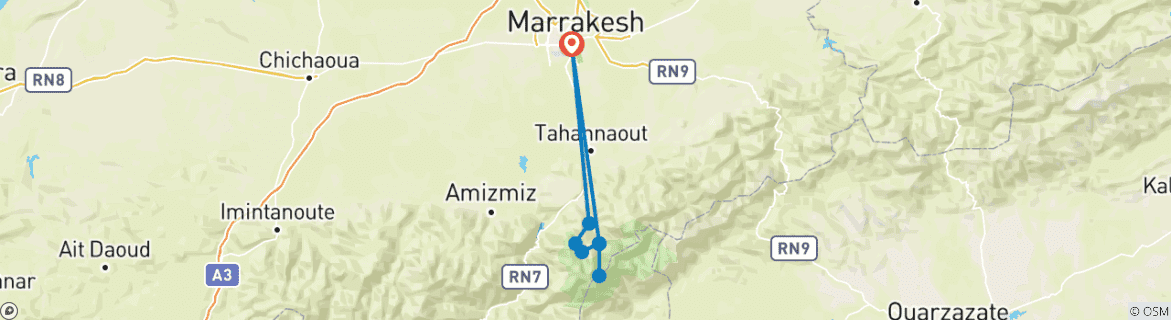 Foto van een kaart met de route van de rondreis