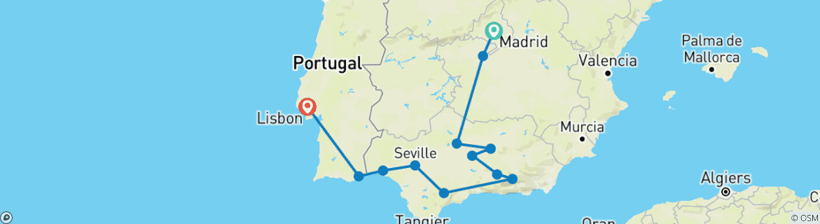 Map of 6-Day The South of Spain and the Treasures of Andalucia Small-Group Tour from Madrid